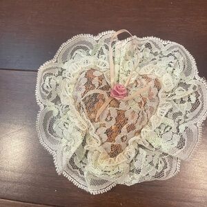 vintage victoria’s secret Lace Heart sachet Ornament with Pink Rose